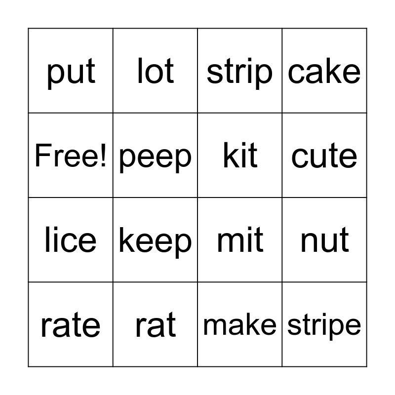 Long Vowel Spellings Bingo Card