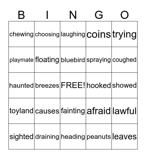 vowel combinations bingo Card