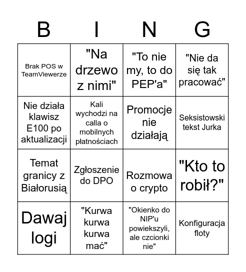 Piątek piąteczek piątunio Bingo Card