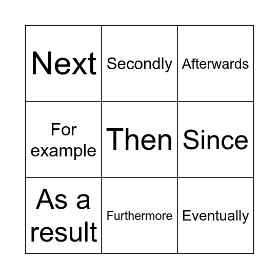 Connectives Bingo Card