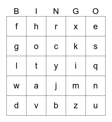 letter sounds Bingo Card