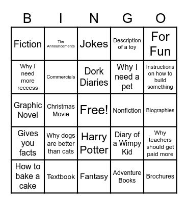 Author's Purpose Bingo Card
