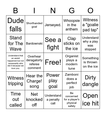 Hockey! Bingo Card