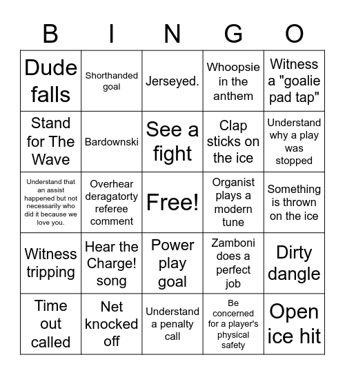 Hockey! Bingo Card