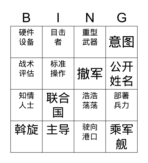 沙特主导 Bingo Card