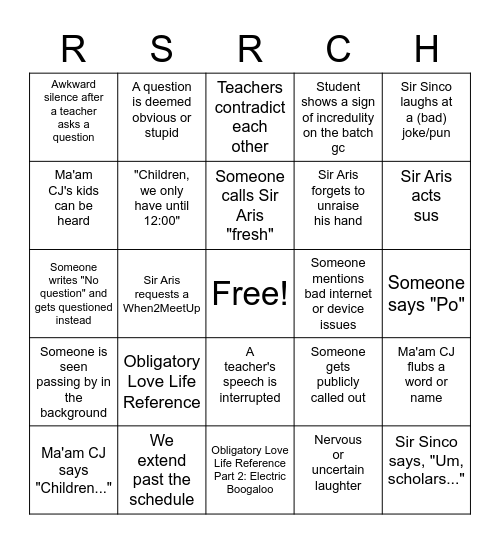 Research Bingo Card