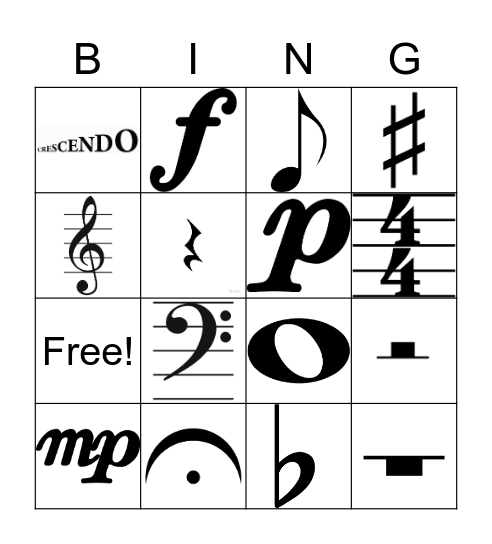 Music Symbols Bingo Card
