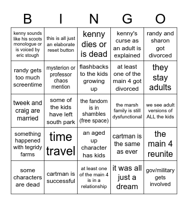 south park post covid bingo Card