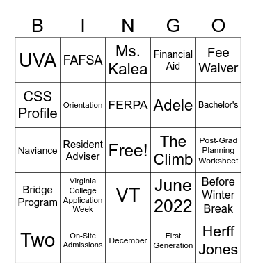 Untitled Bingo Card