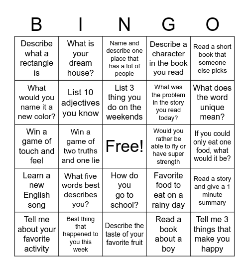 Bingo! Bingo Card