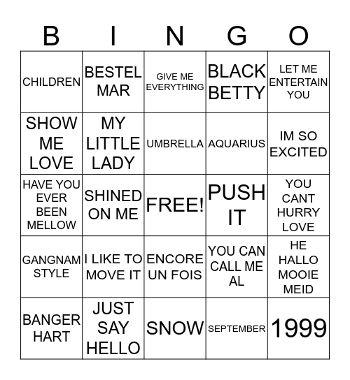 CAFE KERKZICHT MEGA MUSIC BINGO Card