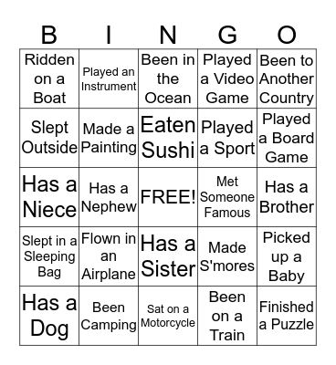 Friendship Bingo Card