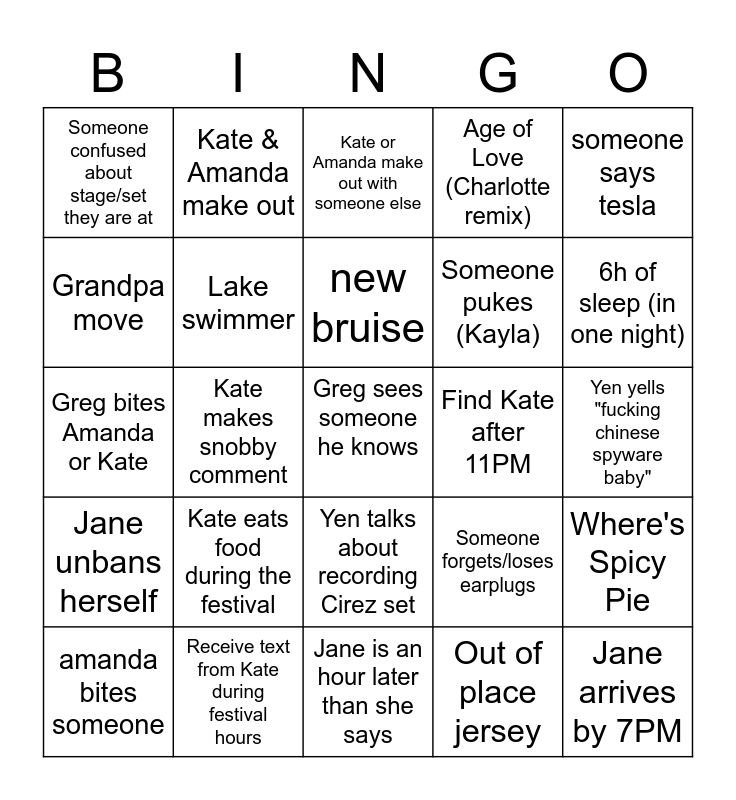 CH Bingo Dreamstate Bingo Card