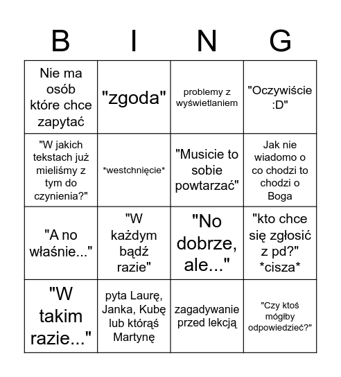 Polski online z Rakusią Bingo Card