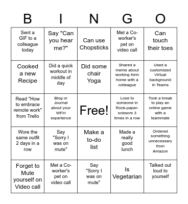 WFH Bingo Card