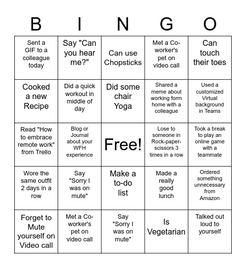 WFH Bingo Card