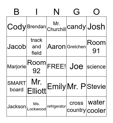 Transition Room Bingo Card