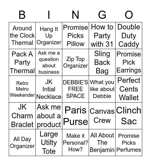 Thirty-One Bingo  Bingo Card