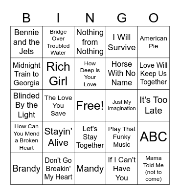 70s Bingo Card