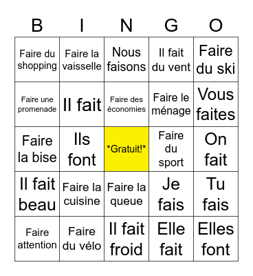 Faire Bingo Card