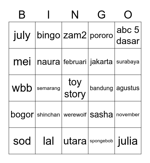 Untitled Bingo Card