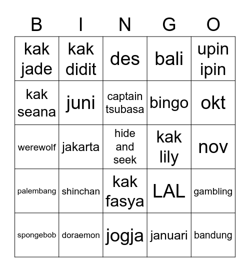 Untitled Bingo Card