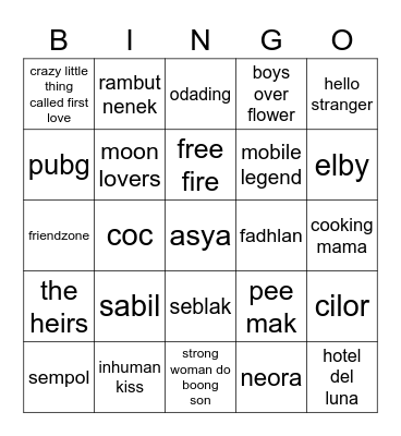 bingo asya Bingo Card