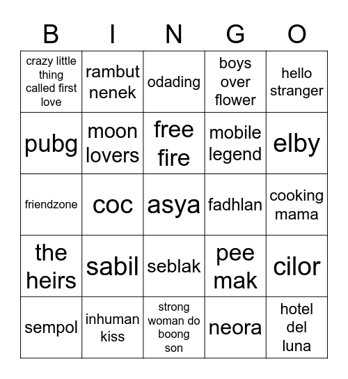 bingo asya Bingo Card