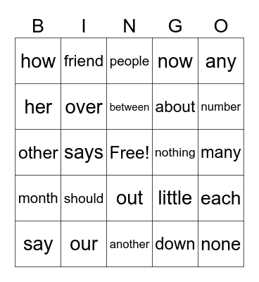 First Grade Trick Words 3 Bingo Card