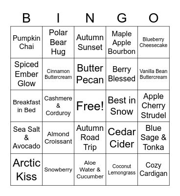 Scentsy Scents Bingo Card