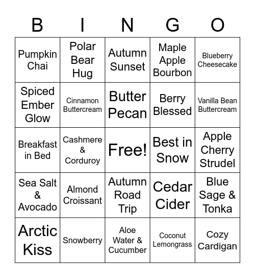 Scentsy Scents Bingo Card