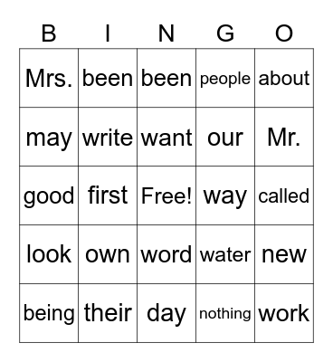 First Grade Trick Words 4 Bingo Card