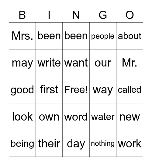First Grade Trick Words 4 Bingo Card