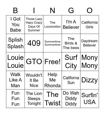 60's Hits Bingo Card