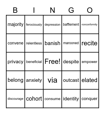 Vocabulary Bingo Card