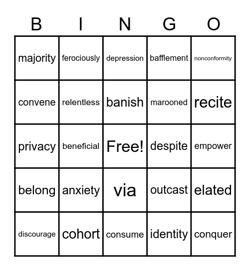 Vocabulary Bingo Card