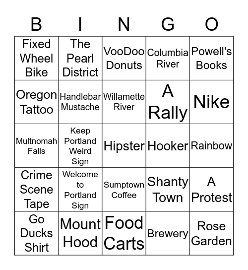 Portland Urban Bingo Card