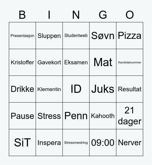 Eksamensboost Bingo Card