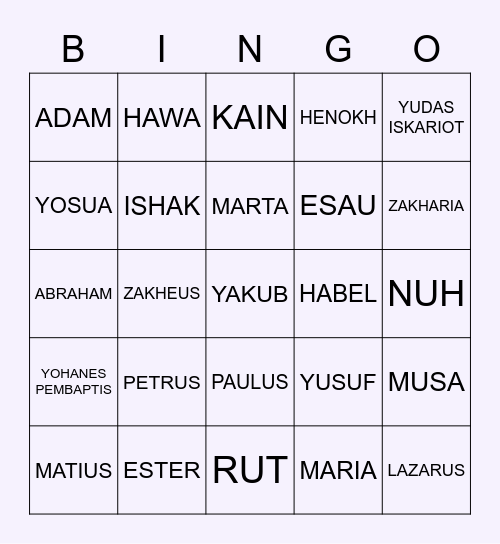 TOKOH ALKITAB Bingo Card