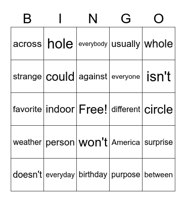 Untitled Bingo Card