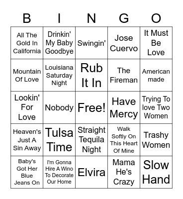 Country Hits Bingo Card