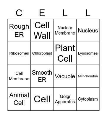 Cell Parts Bingo Card