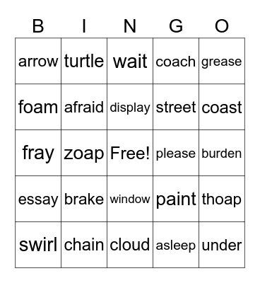 Long Vowels Bingo Card