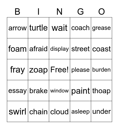 Long Vowels Bingo Card