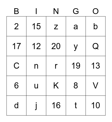 Letters and Numbers Bingo Card