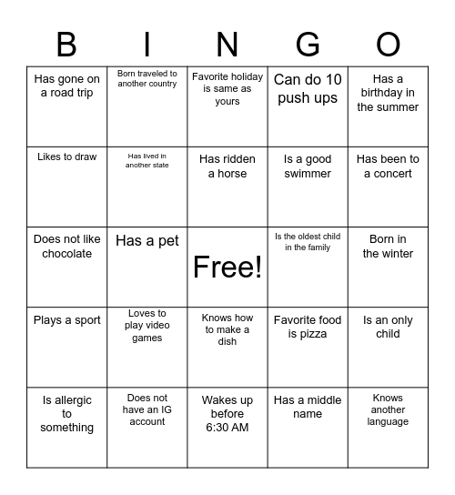 Classmate BINGO Card