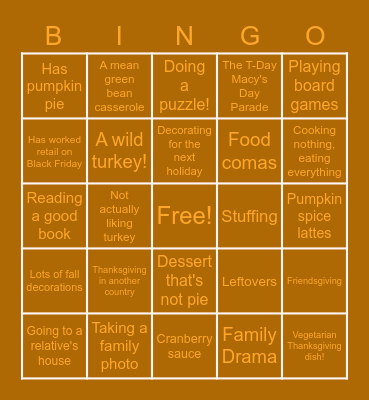 Thanksgiving Bingo! Bingo Card
