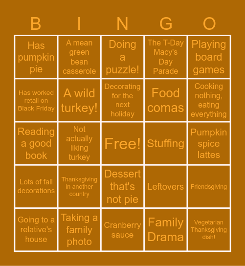 Thanksgiving Bingo! Bingo Card