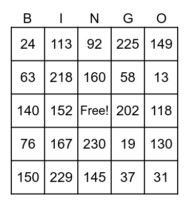 Place Value Bingo Card