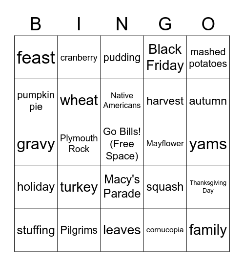 Thanksgiving Bingo Card